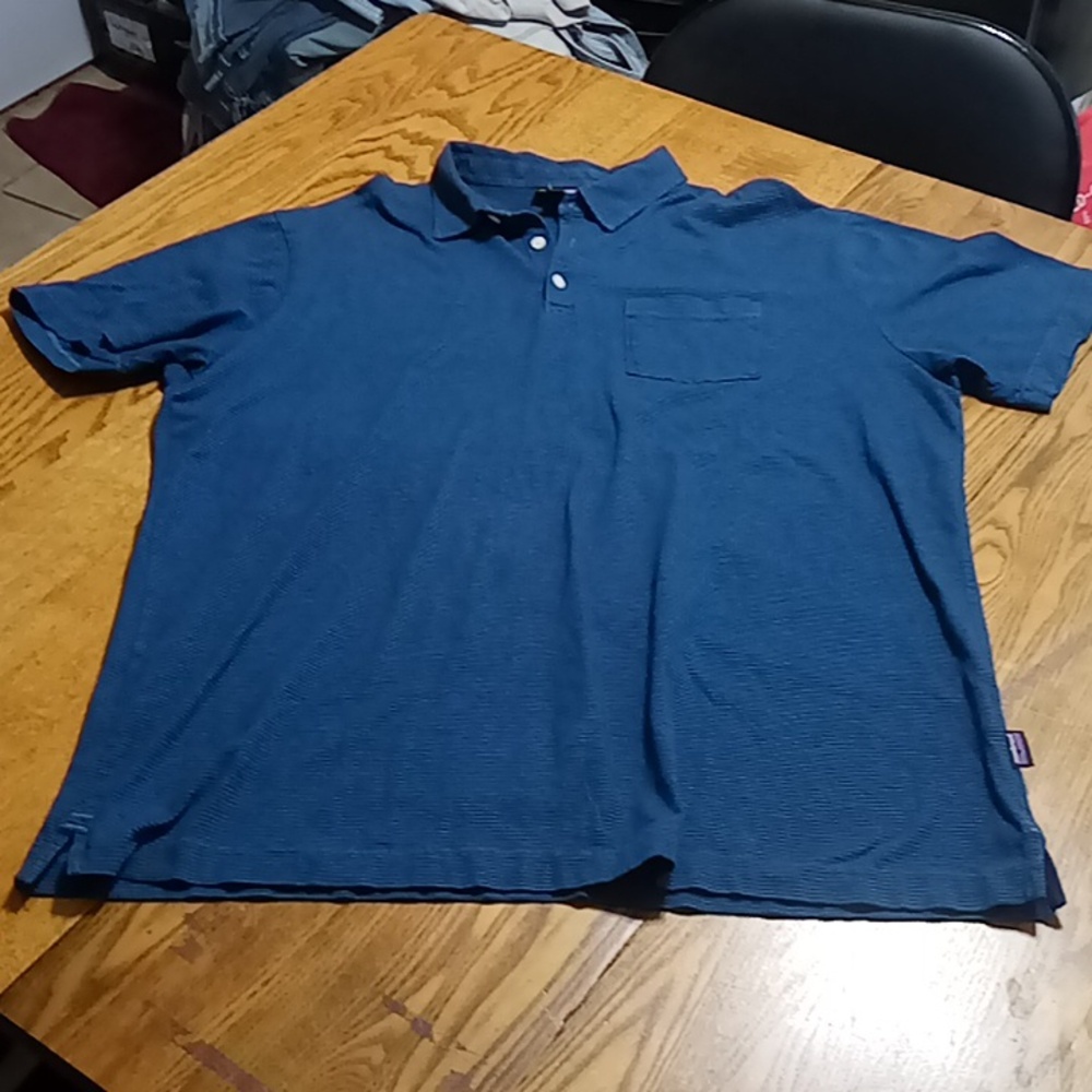 PATAGONIA Mens XL BLUE Striped T Shirt Tee Preowned Short Sleeves ORGANIC COTTON